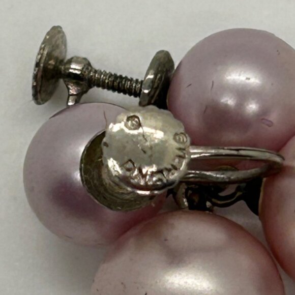 Vtg Pink Faux Pearl Drop Dangle Earrings 925 Screw-Back MCM 1940-50s 5.2 Grams - Picture 11 of 16